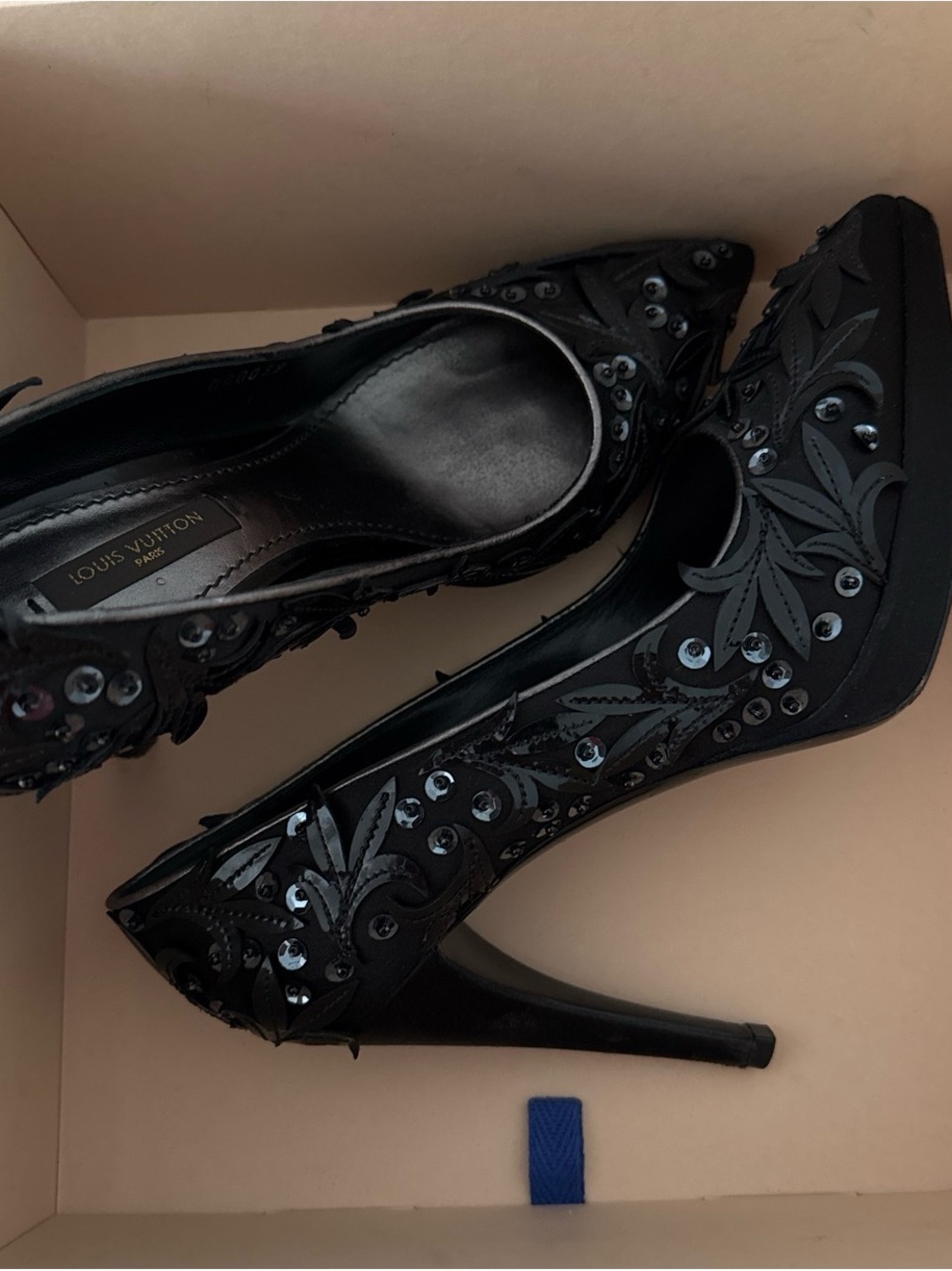 Louis Vuitton Black Sequin & Applique Pointed-Toe Stiletto Pumps